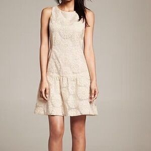 Banana Republic Floral Lace Drop Waist Dress Sleeveless Ivory Lined Size 10